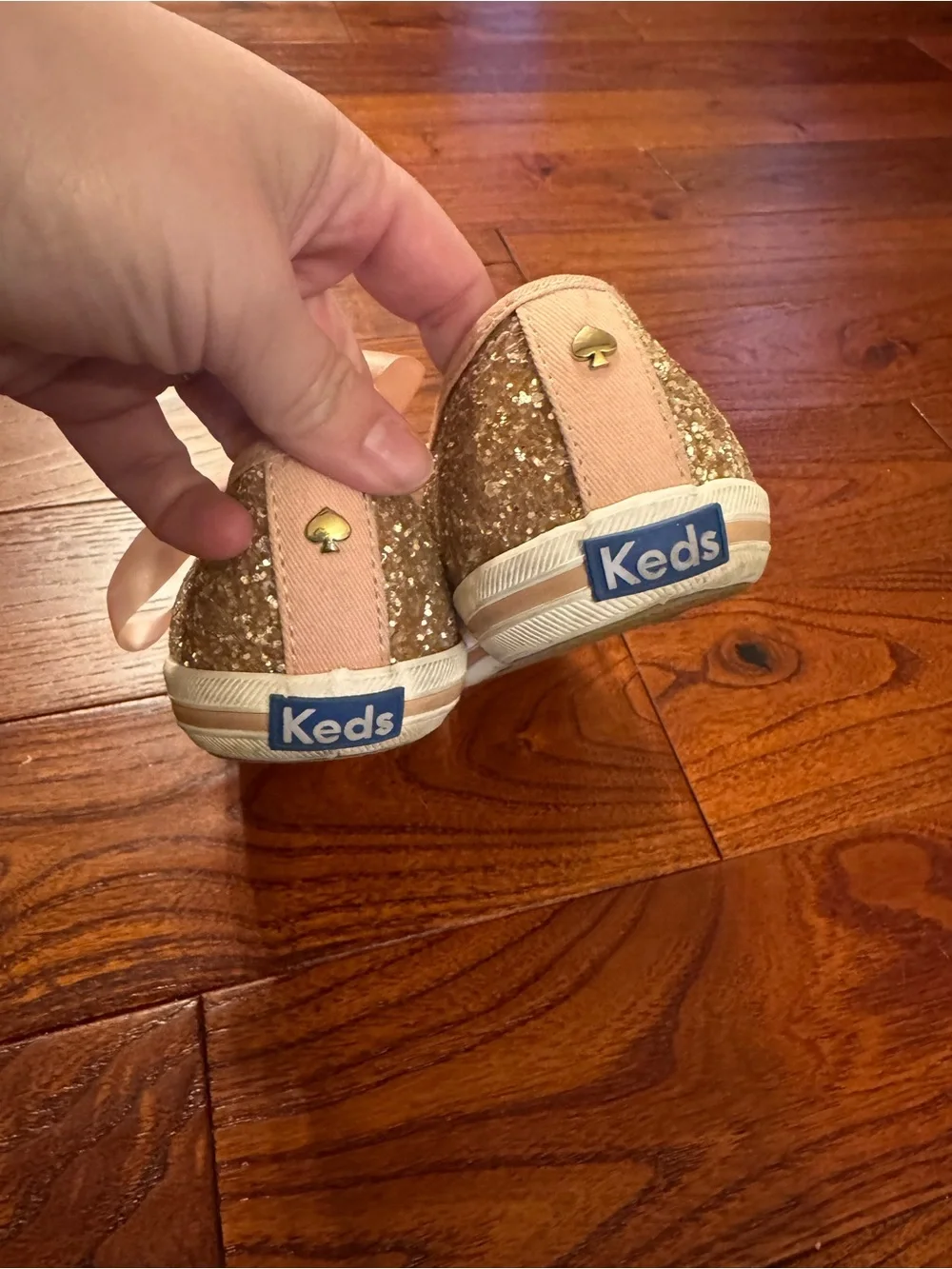 Kate Spade x Keds Pink Rose Glitter Champagne Sneakers 7.0 with Satin Laces